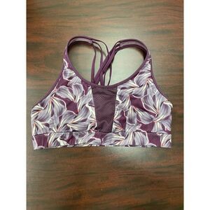 Floral Print Strappy Ventilated Sports Bra in Dark Berry
